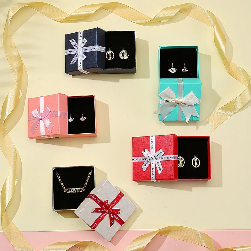 High Quality Square Pendant Bracelet Jewelry Paper Packaging Box Bow Sky Cover Gift Box With Bow Ribbon