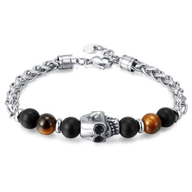 Factory Direct Stainless Steel String Beads Bracelet Skull Chain Fashion Personality Trendy Titanium Steel Bracelet for Men