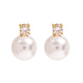 J&D 18k Stainless Steel Glass Pearl Shell Stud Earrings Elegant Zirconia Imitation Pearl Design for Women