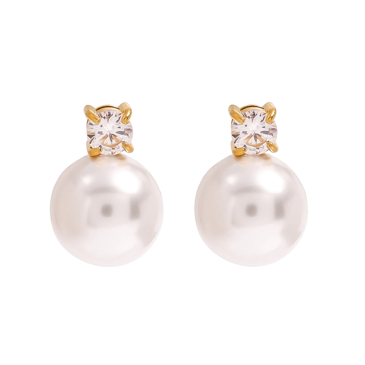 J&D 18k Stainless Steel Glass Pearl Shell Stud Earrings Elegant Zirconia Imitation Pearl Design for Women