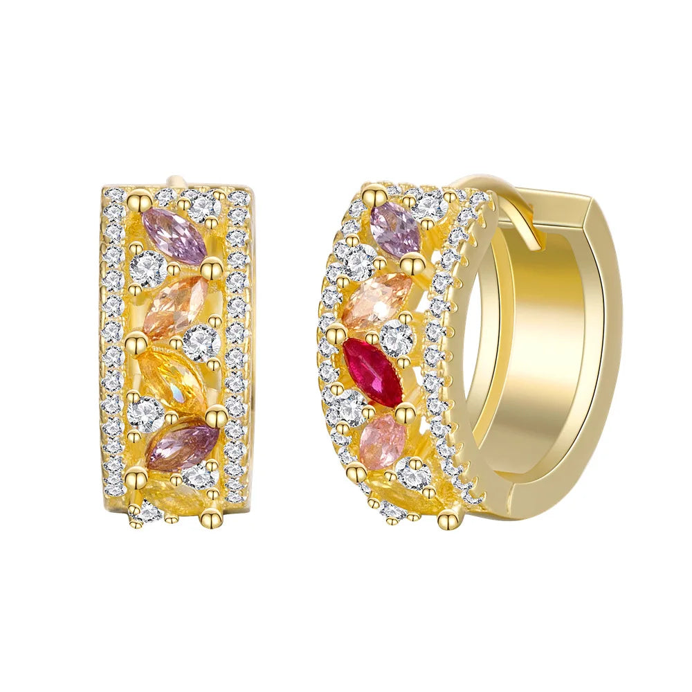 Holycome Top Quality 5A Colorful Cubic Zircon S925 Sterling Silver Hoop Earrings Jewelry Women Fashion Style Zircon Earring