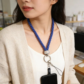 2026 Fashion Royal Blue Strap Lanyard Bead Lanyard for Mobile Phone Chain Teacher Pearl Lanyard