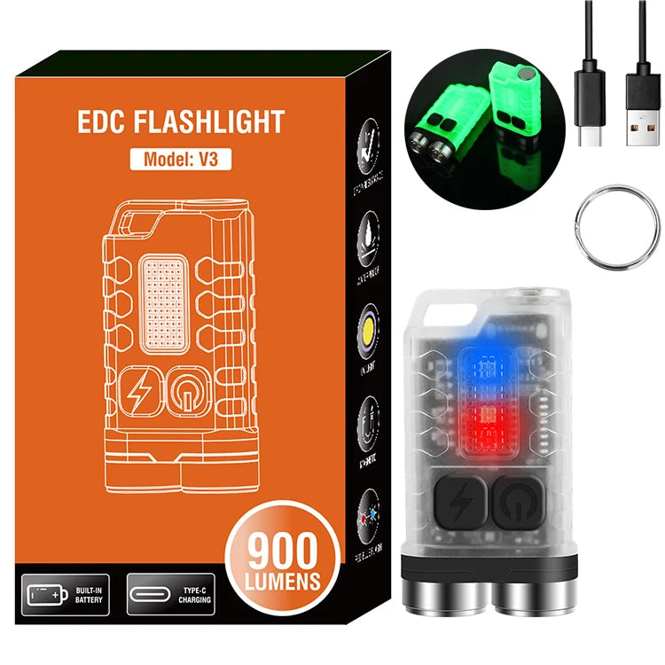 High Power 900lm Mini Keychain Flashlight 10 Light Modes IP65 Waterproof Power Saving UV LED EDC Flashlight Outdoor Torch