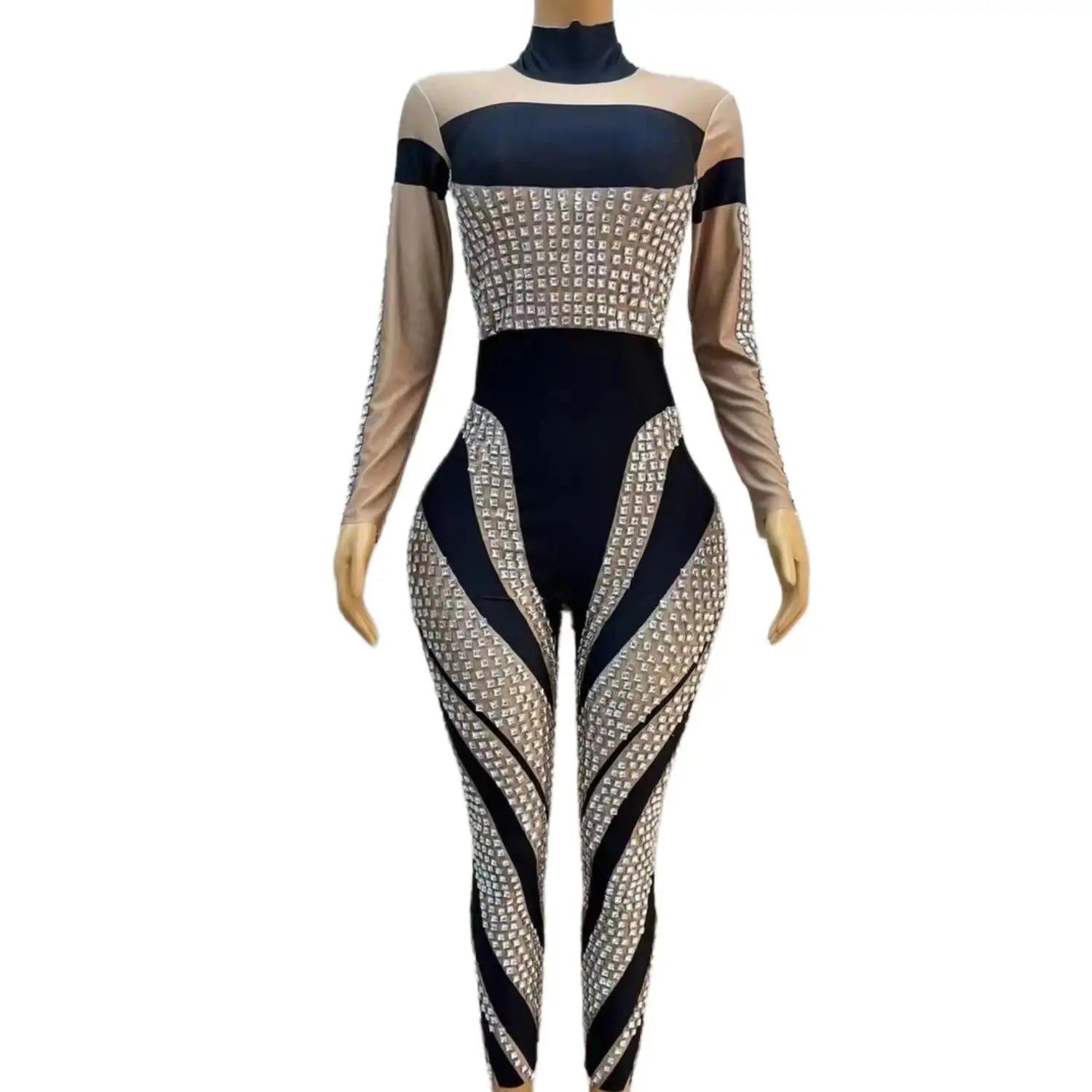 Mono Mujer Fashion Crystal Spandex Rompers Show Dance Leotard One Piece Bodysuit Sexy Party Night Club Women Rhinestone Jumpsuit