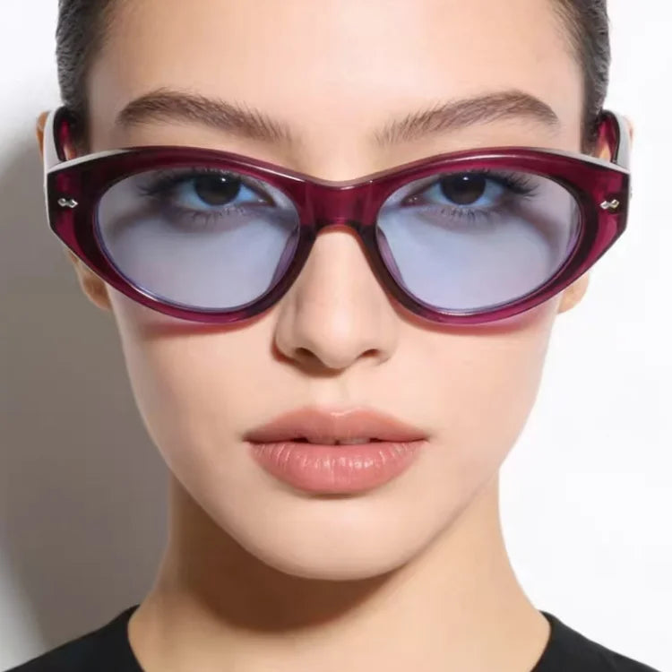 Trendy Retro Oval Rivets Shades Tortoiseshell Frame Cat Shaped Frame Sunglasses Vintage Rivet Small Triangle Cat Eye Sunglasses