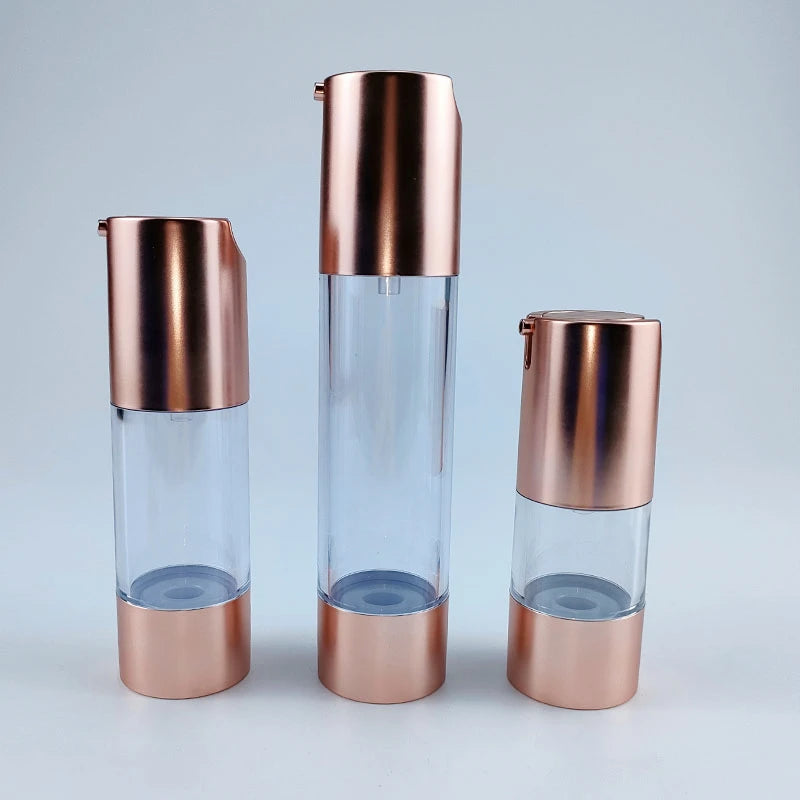50ml 30ml 15ml Rose Gold Cosmetic Lotion Airless Acrylic Pump Bottle With Gold Pump Essence Bottle
