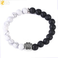 CSJA New  Silver Plated Bear Paw 8mm Natural Lava Stone White Turquoise Lucky Beads Bracelet for Women Men Jewelry F448
