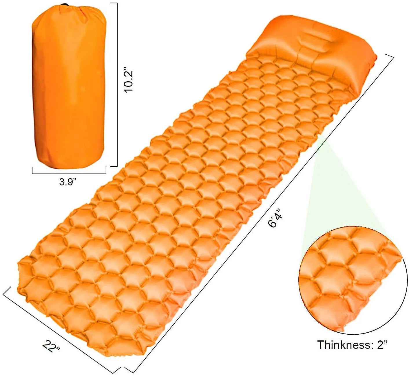 Woqi Hot Popular Inflatable Sleeping Pad W/Adjustable Pillow Long Ultralight Light Weight Best Carry Camping Pad