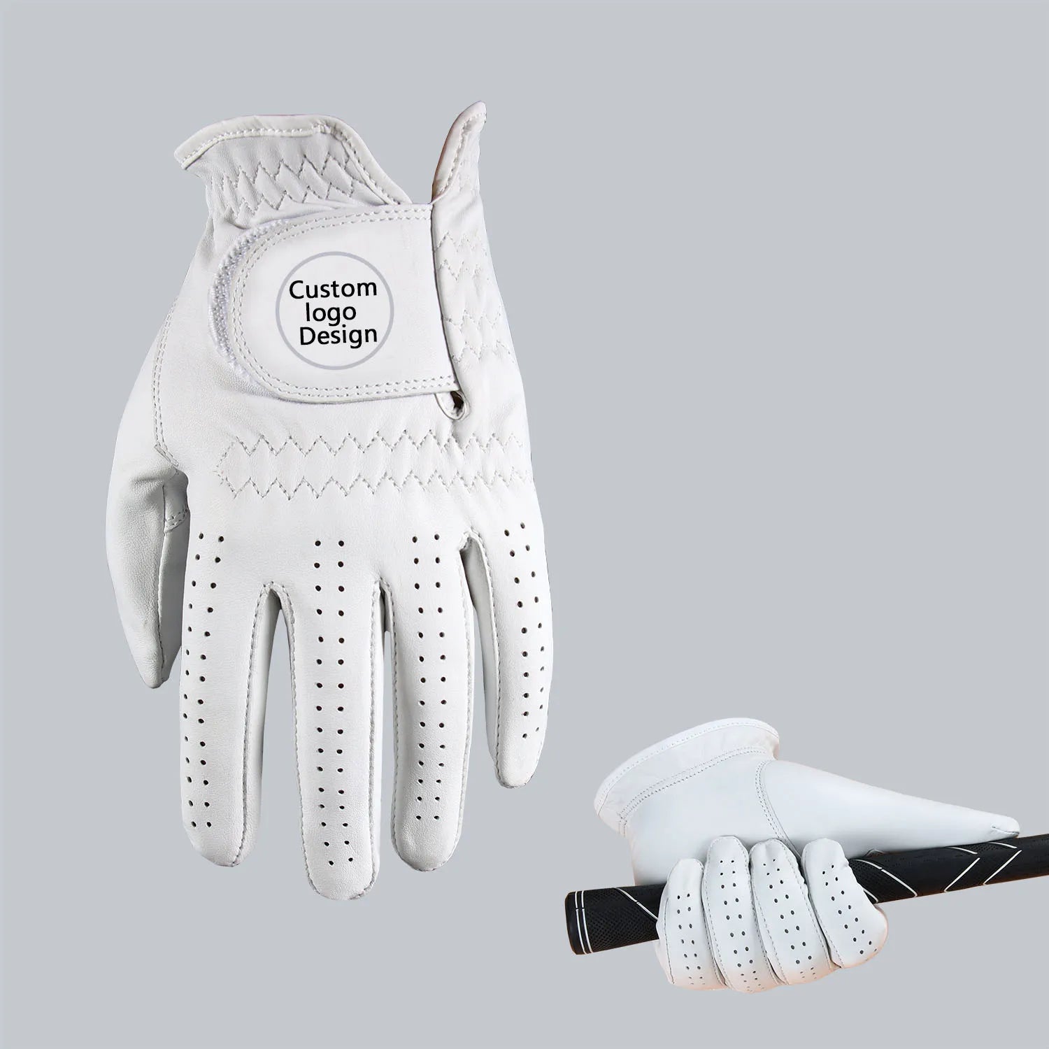Men's Genuine Cabretta Leather Golf Glove White for Sports Usage-Left Hand