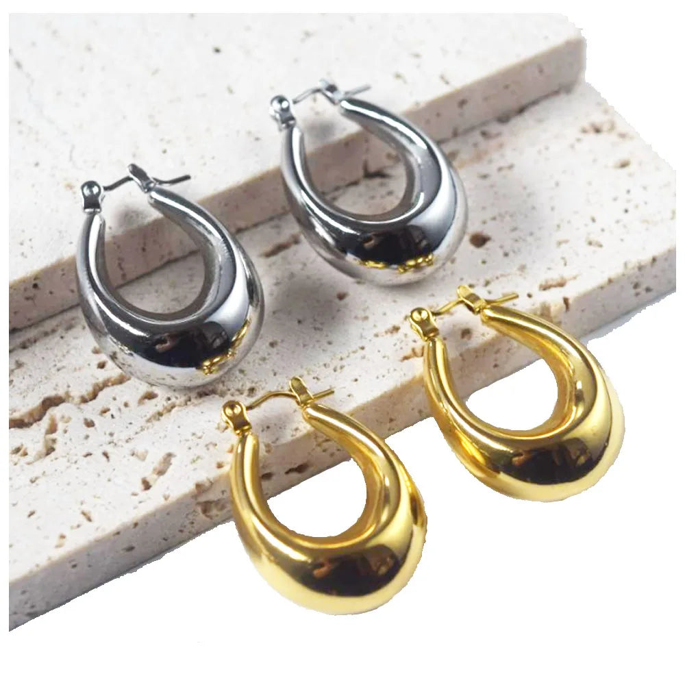 Fashion Stainless Steel Pvd 18k Gold Plated Oval Hoop Pendant Earring Women Statement Earrings Jewelry