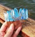 DIY Fast Shipping Witch Moon DIY Sky Blue Natural Crystal Comb Bride Silver Thread Comb Brides Hair Combs