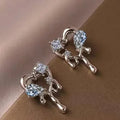 CAOSHI Hot Geometry Shaped White/Black Zircon Silver Plated Hollow Heart Earrings for Women Girls Popular Stud Earrings Jewelry