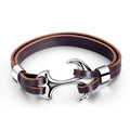 Cheap Custom Luxury Accessories for Men Anchor Leather Bracelet Rope Unisex Stainless Steel Blank Leather Bracelet PH1343