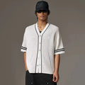 Custom Design logo Summer Beach Casual Fashion Knitwear Cotton Short Sleeve Hollow Out Mesh Crochet Knitted Baseball Shirt