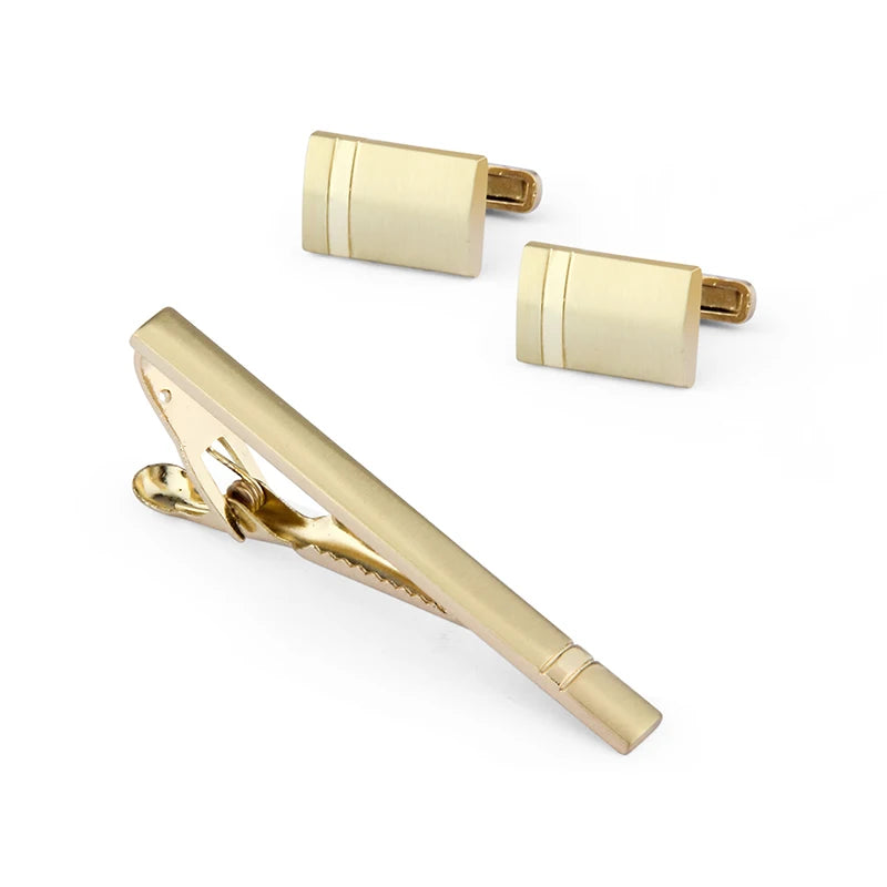 Daili 3pcs DIY Gold Plated Blank Cufflinks and Tie Clip Set for Wedding Engagement or Gift
