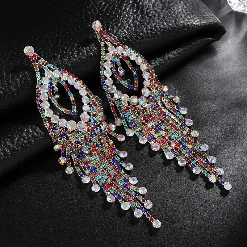 New Arrivals Long Crystal Tassel Earrings Women Colored Rhinestone Geometric Tassel Luxury Earrings for Women