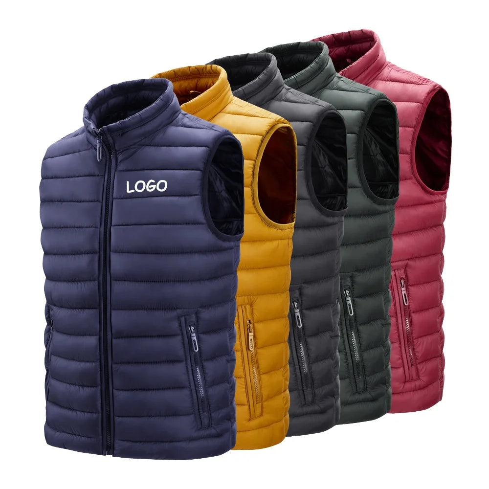 New Design Fashion Winter Custom Logo Puffy Winter Body Warmer Stand Collar Men's Vest Sleeveless Puffer Jackets