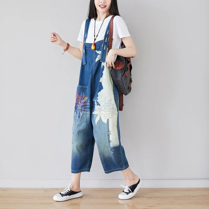 Boutique Wholesale 2025 Spring New Fashionable Personalized Splicing Cowboy Wide Leg Casual Versatile Women's Jumpsuit