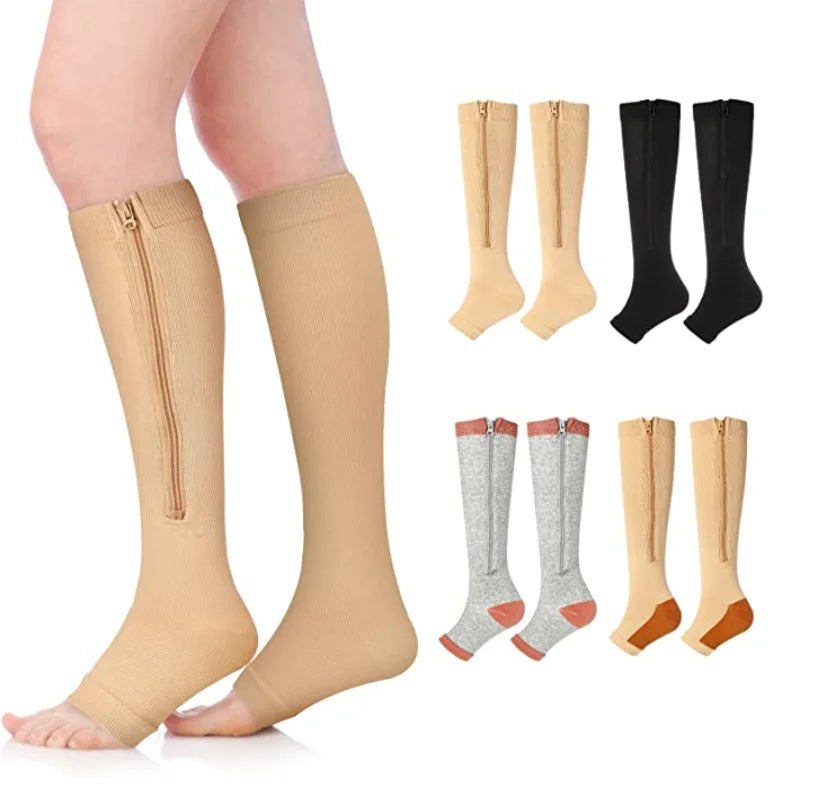 Fitness Zipper Compression Socks Zip Circulation Pressure Leg Support Knee Sox Open Toe Sports Sock Reduce Pain Compression Sock