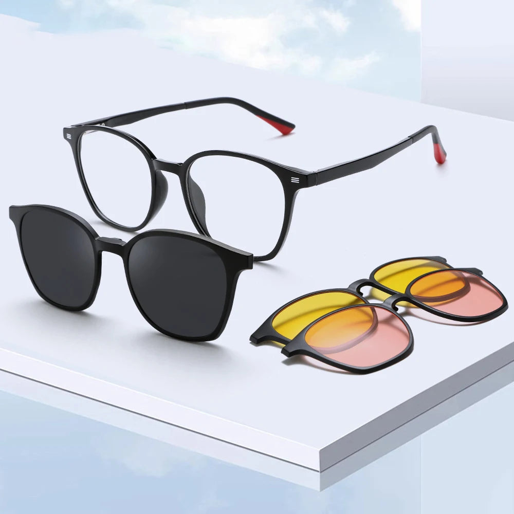 2025 New Retro Large Frame TR90 Sunglasses UV400 Optical Lenses Unisex TR & Tac MYopia Clip 6216 Set for Men and Women