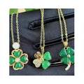 2023 Women Fine Jewelry Stainless Steel Chain Four Leaf Clover Necklace 18K Green Real Jade Gemstone Fashion Pendants for Women