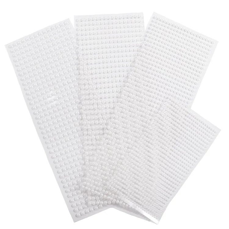 Hisenlee White Imitation Pearl Half Acrylic 3D Self-Adhesive Stickers UV Printed 3mm-6mm Decorations Applique Art Accessories