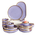 Nordic Style Ceramic  Western Dishes Bowl  Spoon Plate  with Golden Rim  Purple Tableware Set