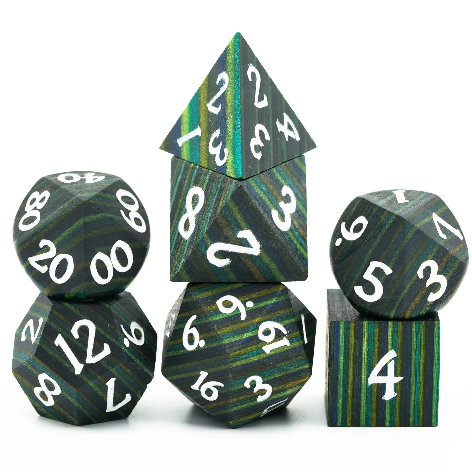 For Udixi Custom Logo Wooden Polyhedral Dungeons and Dragons Dice Set Green Stripe
