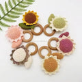 2025 New Fashion Wooden Baby Rattle Handmade Crochet Sunflower Rattle Knit Teething Early Development Grips Sensory Toys