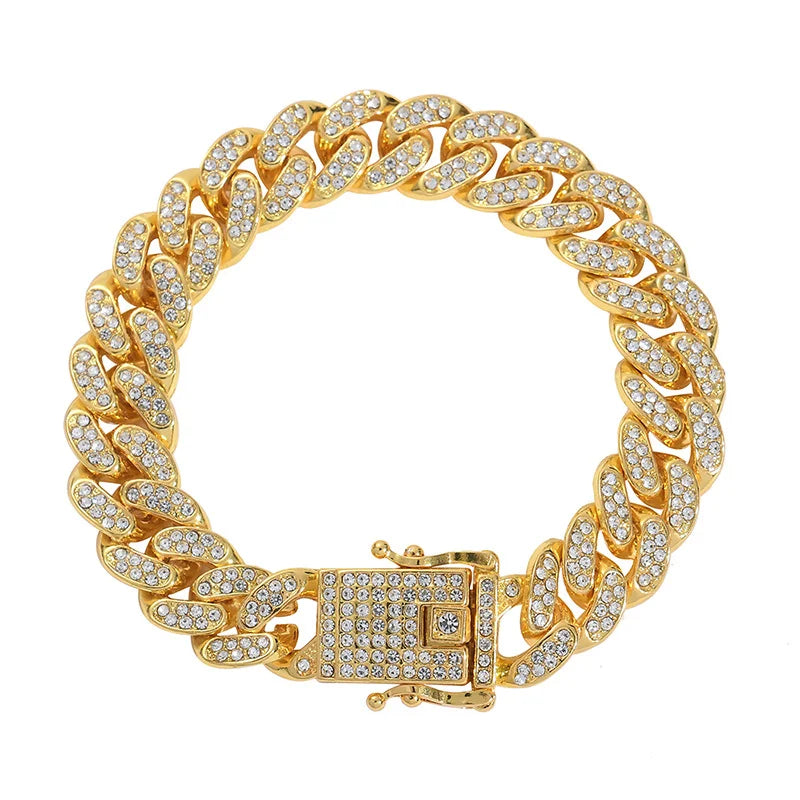Men's Cuban Chain With Diamonds Fashion Personalized Bracelet Silver Gold Plated Hip Hop Jewelry