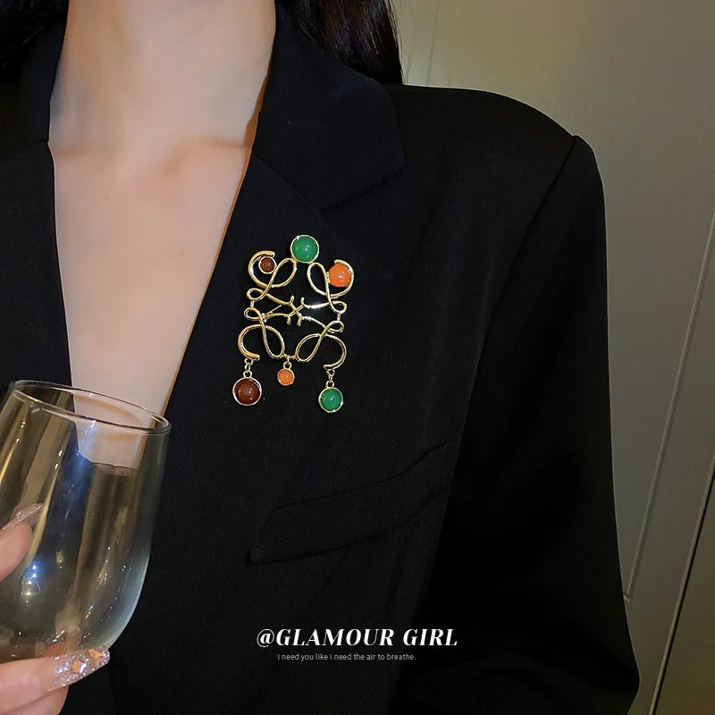 Guochao Geometric Flower Pattern Carved Line Brooch Personalized Clothing Accessories Brooches Pins
