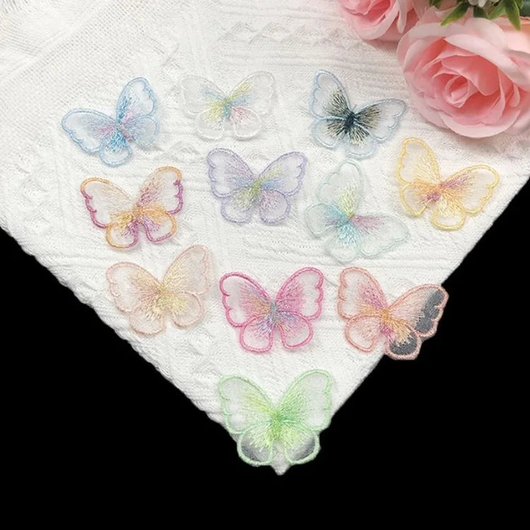 New Fashion Colorful 4x5cm Sew on Organza Butterfly  Embellishments Appliques Patches for Clothes Sewing Supplies