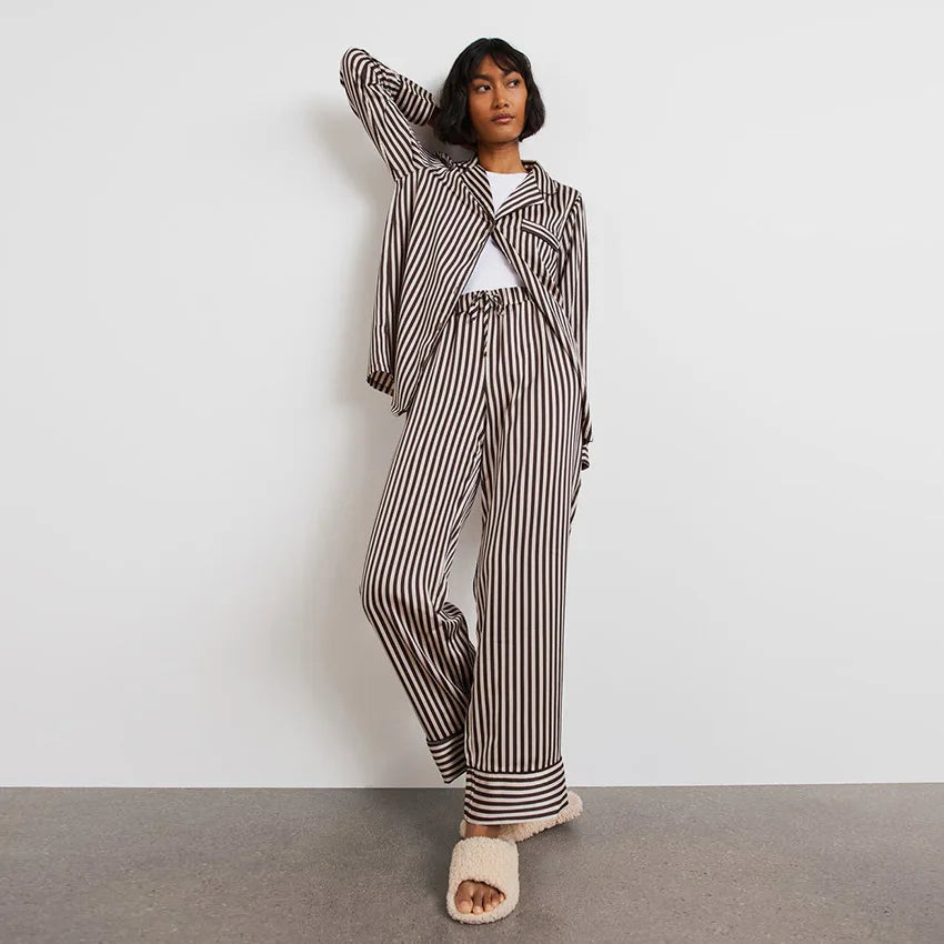 Autumn Winter Pajamas for Women Set Pyjama Femme Stripe Pijama Women