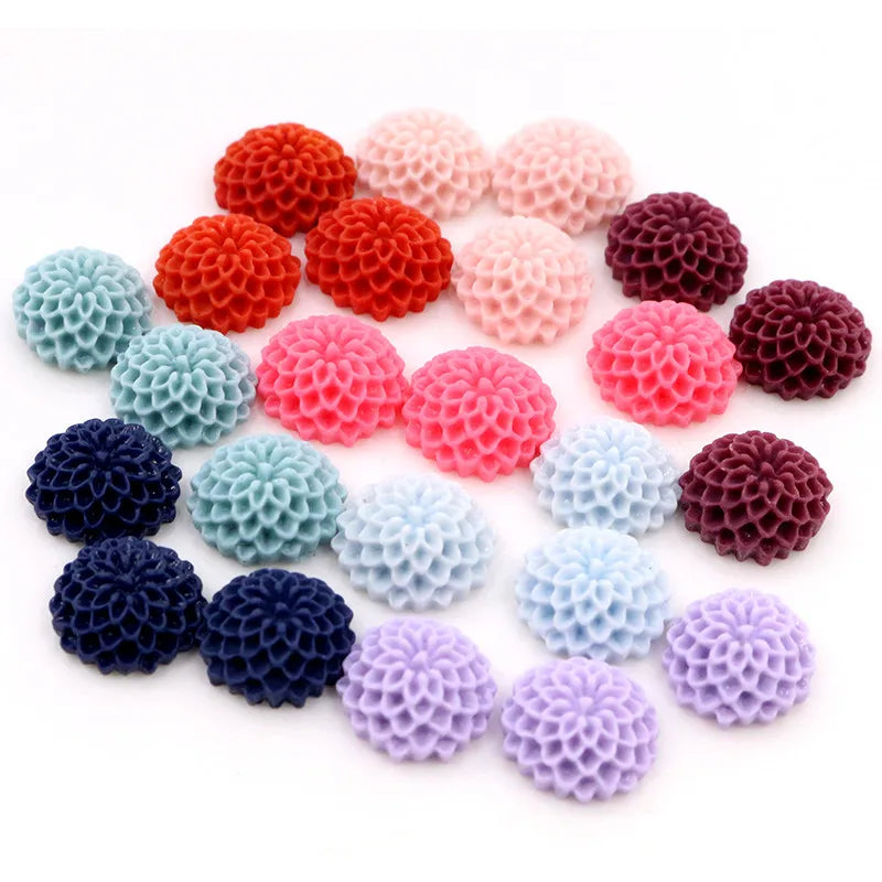 40pcs/lot 12mm Mixed Multi-Colors Crack Style Flat Back Resin Flower Cabochons Cameo Dome DIY Jewelry Making Findings Supplies