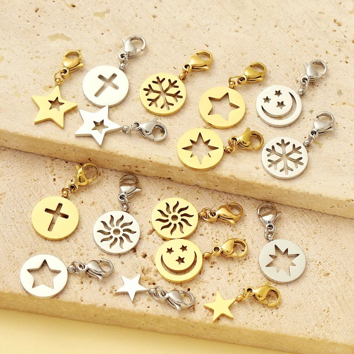 Gold Sun Stainless Steel Star Pendants Shiny DIY Jewelry Making Handmade Crafting Supplies Acero Inoxidable Charms with Clasp