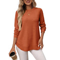 2025 Women's Autumn/Winter New Loose Waffle Tops Casual Versatile Knitted Long Sleeve T- Shirt