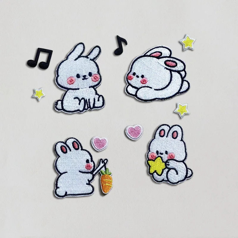 Stock Self Sticker Kawaii Embroidery Cartoon Rabbit Patch for Bag Phone case Decoration