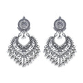 Bohemian Bollywood Oxidized Jewellery Ethnic Zinc Alloy Silver Afghan Tassel Party Indian Bell Drop Earrings with Flowers Jhumka