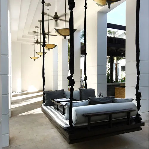 Patio Seat Outdoor Factory Wood Furniture Bed love Daybed Garden Hanging Swing Luxury Rattan Lazy Sofa
