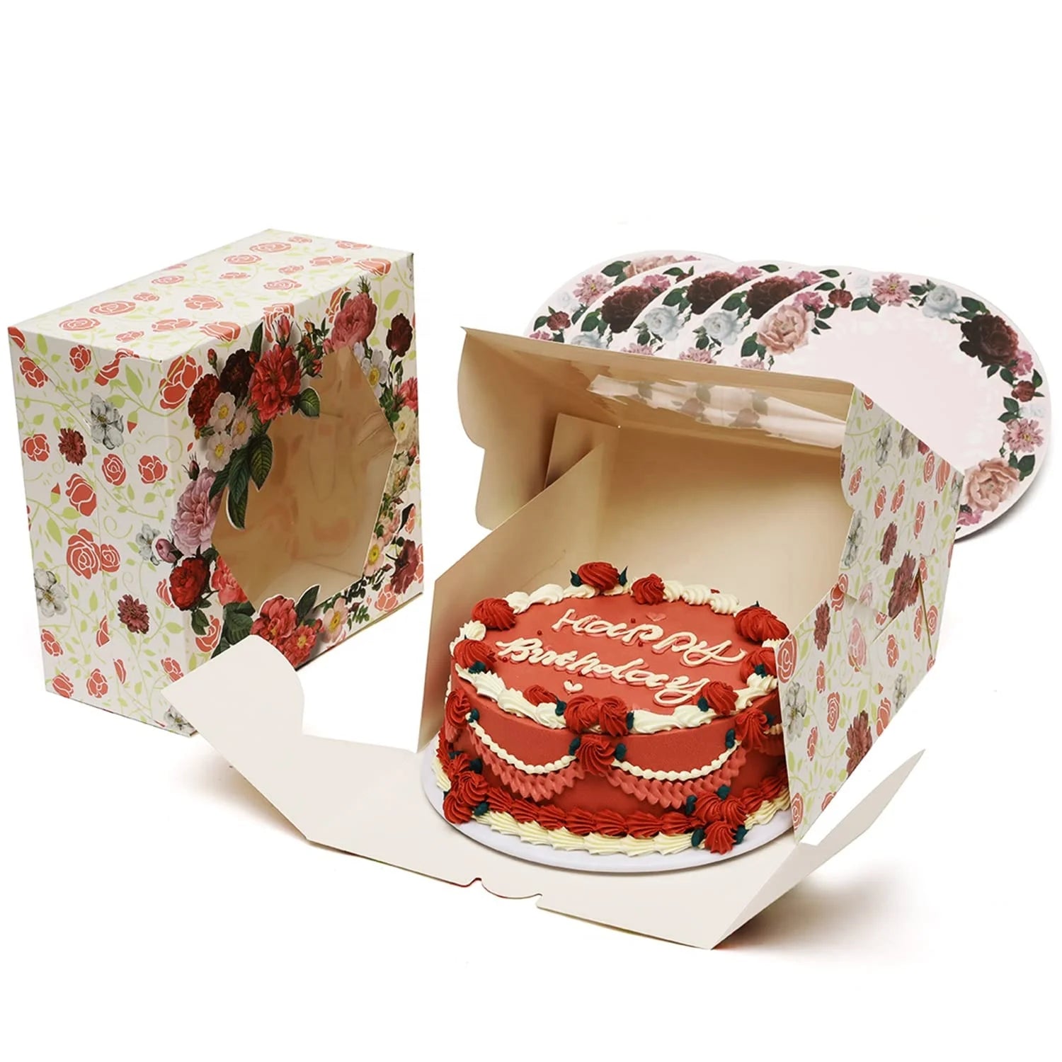 XJH 10x10x5 Cake Box Cardboard Paper Customized Cake Box With Window Thick Cake Box Packaging Luxury