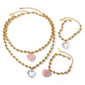 G2090 Waterproof 18K Gold PVD Plated Stainless Steel Fashion Jewellery Transparent Heart Charm Bracelet Necklace Jewelry Sets