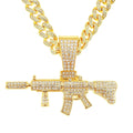 Hip Hop Men Women AK47 Submachine Gun Pendant Necklace Gold Silver Colour Iced Out Crystal Cuban Link Chain Necklaces Jewelry