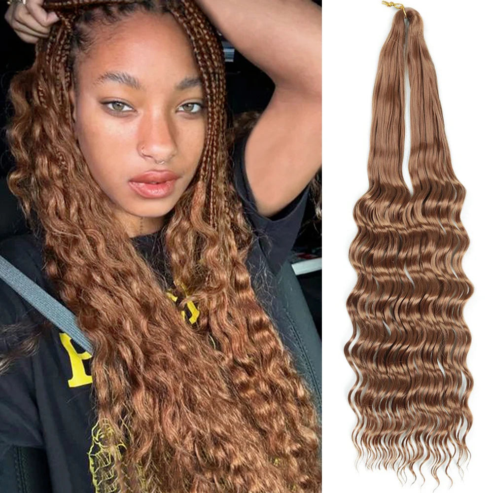 French Curly Braiding Hair Extensions Boho Loose Wavy Bouncy Synthetic Curls Brown French Braid Chic Synthetic Hair Extensions