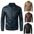 Wholesale Spring Autumn Men's Fashion PU Leather Jacket Coat Tops Zipper Long Sleeve Slim Motorbike Leather Jacket