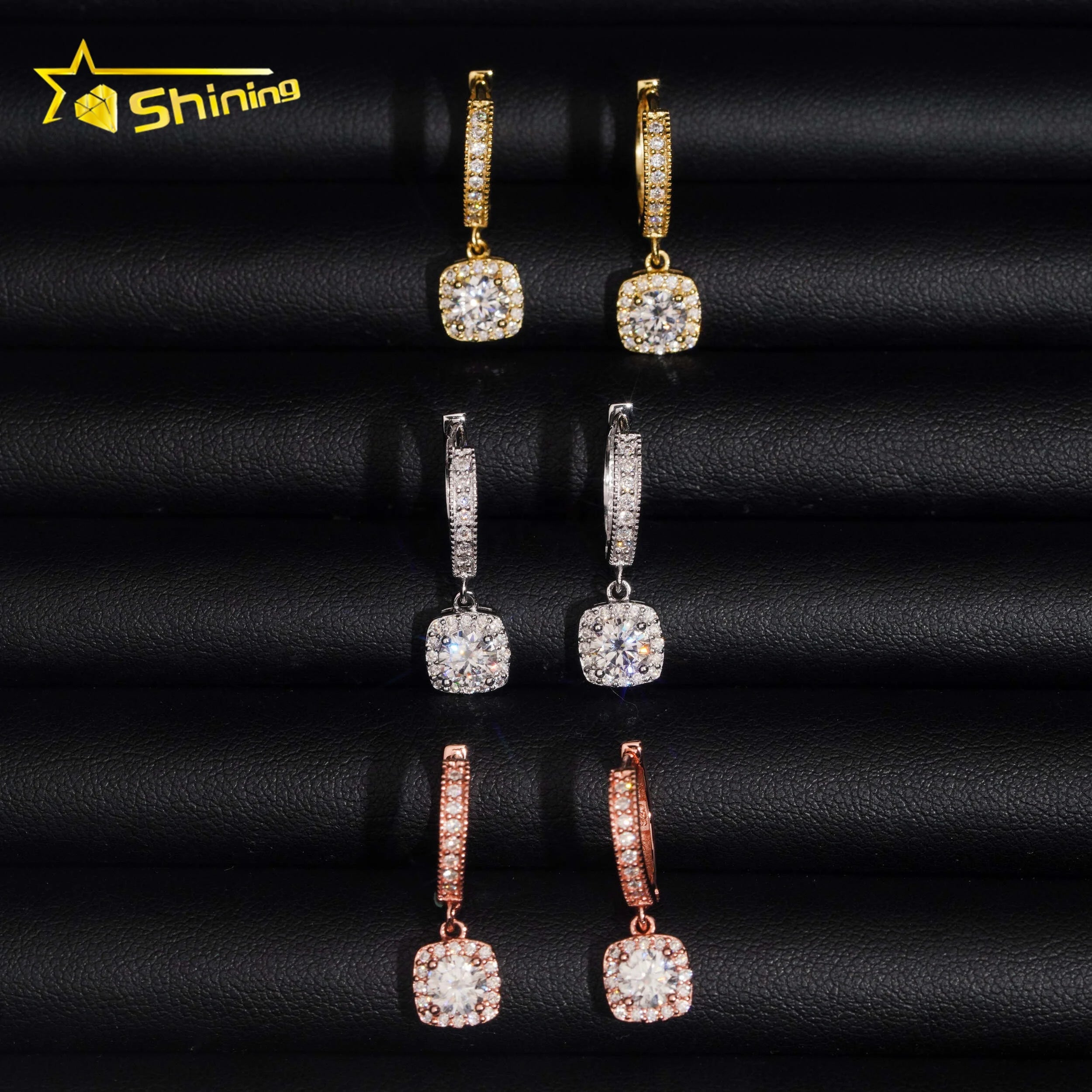 Bulk Stock Retail Female Style Fashion Jewelry 925 Silver Iced Out Hip Hop VVS1 Excellent Moissanite Diamond Drop Earrings