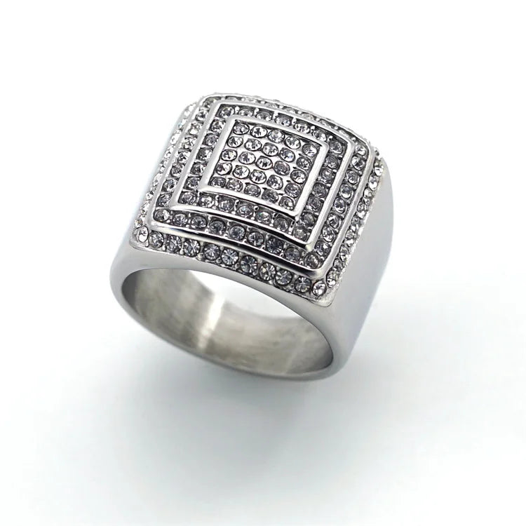 New Ring Men Zircon Ring Dainty Stainless Steel square Hoop Rings Jewelry