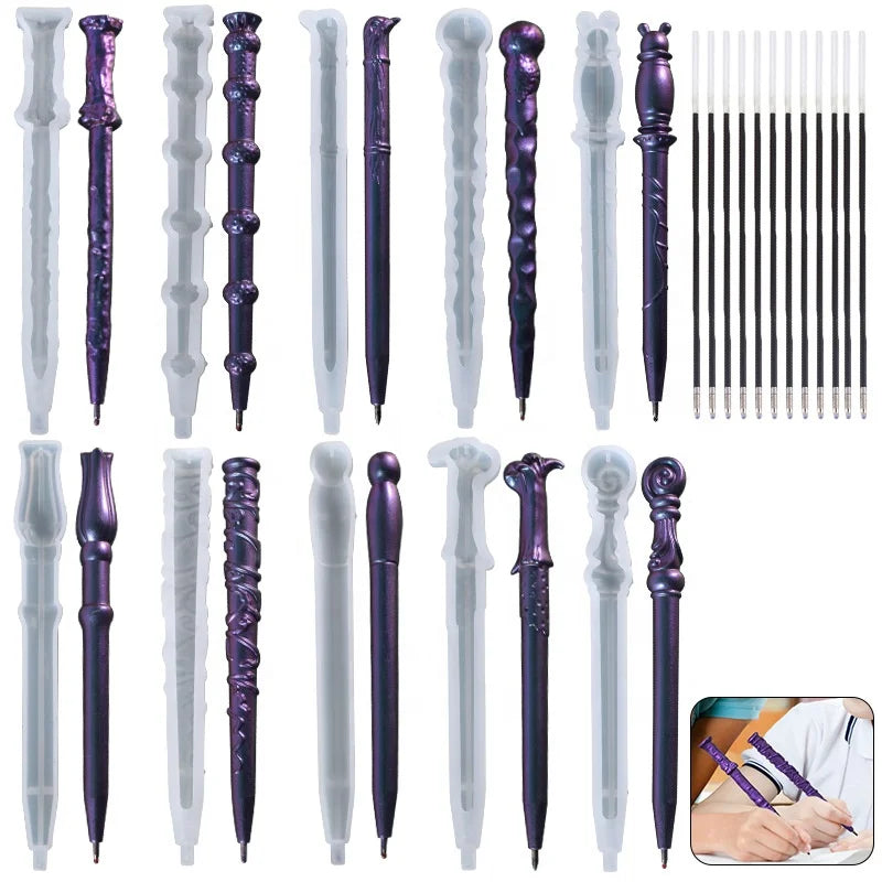 B-5542 Diy Handmade Irregular Magic Wand Shape Ball Pen Silicone Mold Crystal Glue Magic Pen Epoxy Resin Mold Wholesale