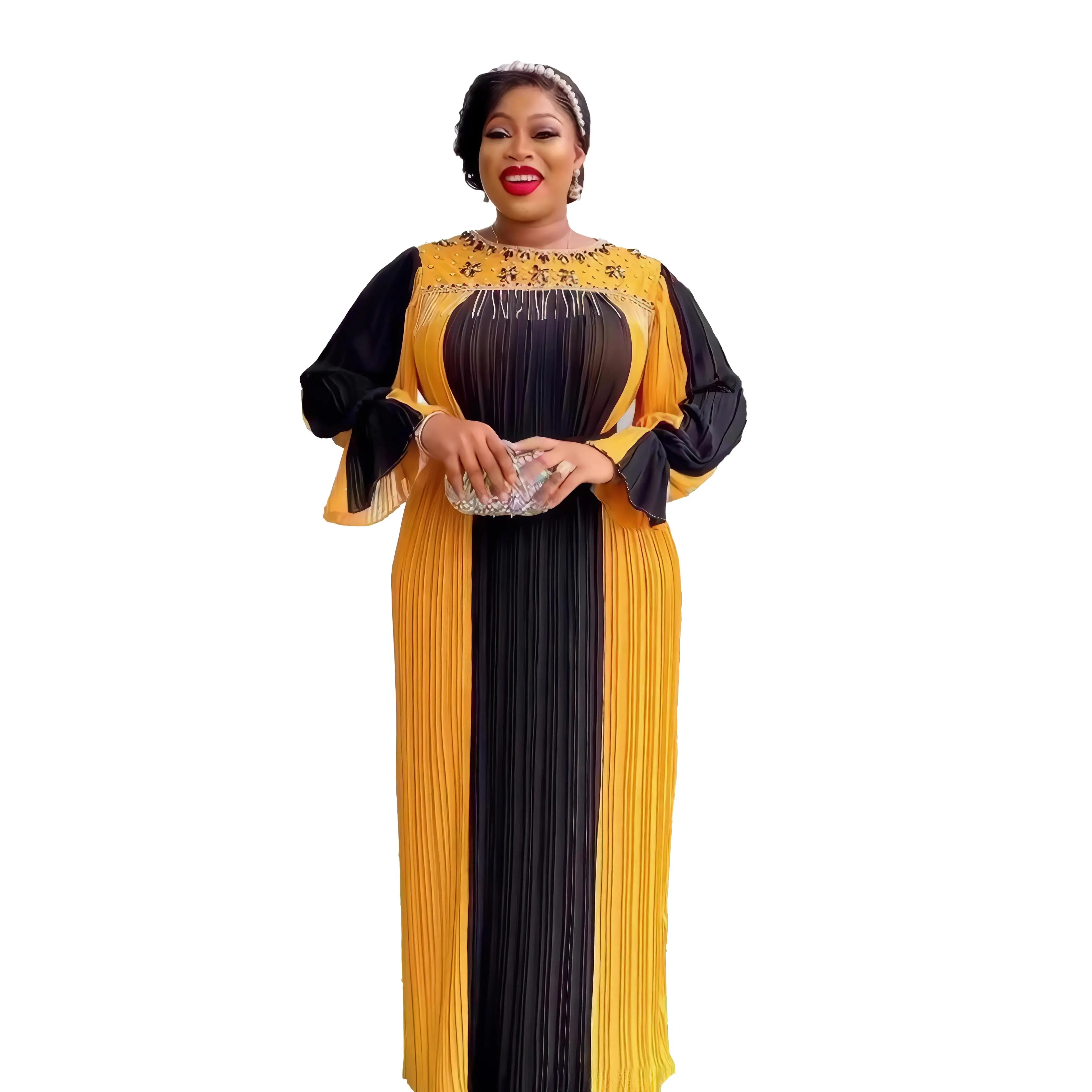 The New Listing Ladies African Dress Rhinestone Turkish Long Dress Chiffon Pressed Fabric Ethnic Plus Size Dress