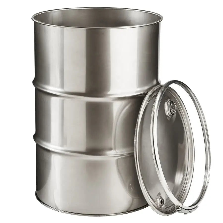 200L Stainless Steel Oil Drum/Barrel with Clamp Lid 100L Conical Steel Drum 55-Gallon Capacity