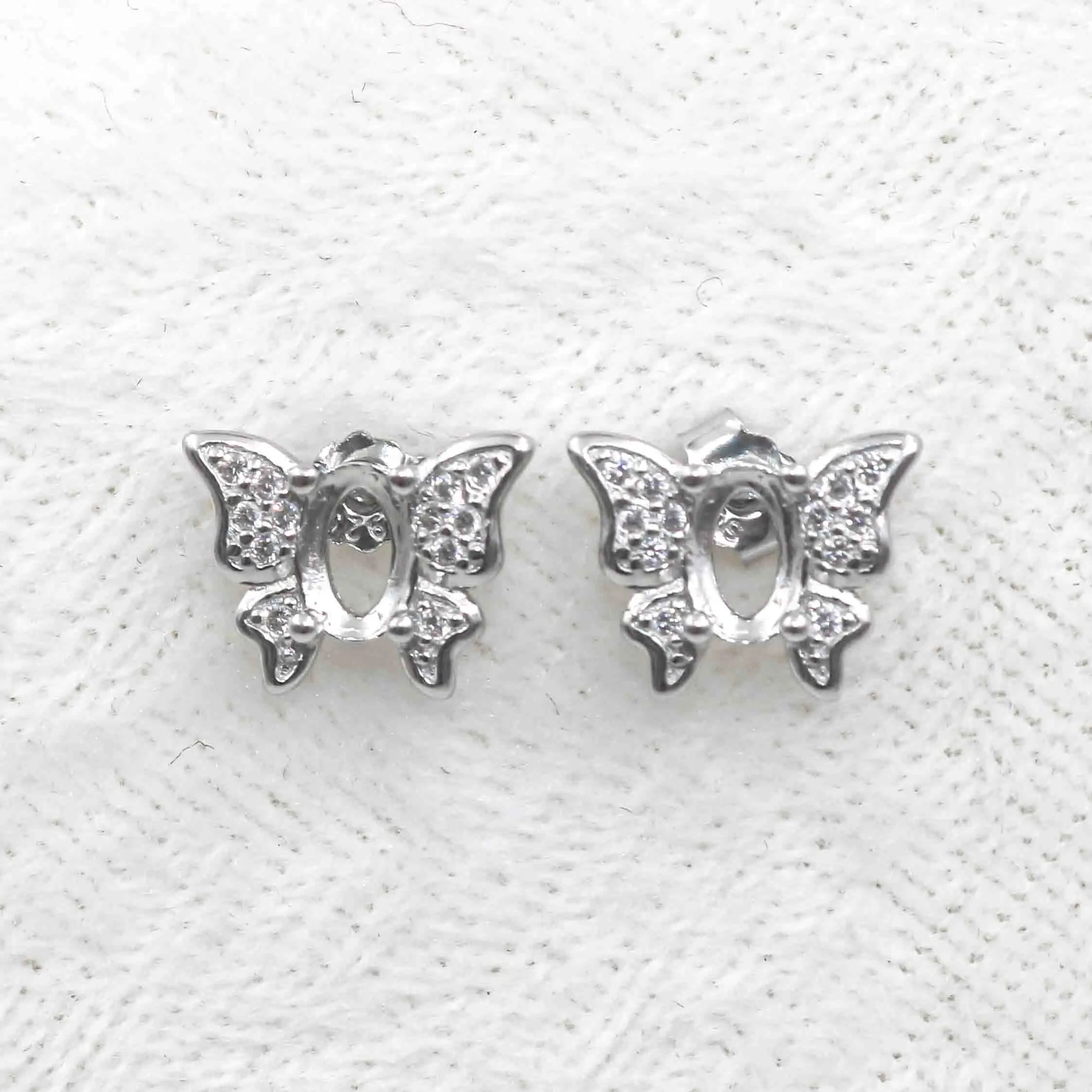 Sterling Silver 4*6mm Semi Mount Stud Earrings Empty Support Blank Claws Setting S925 Base Without Center Stone for DIY Inlay